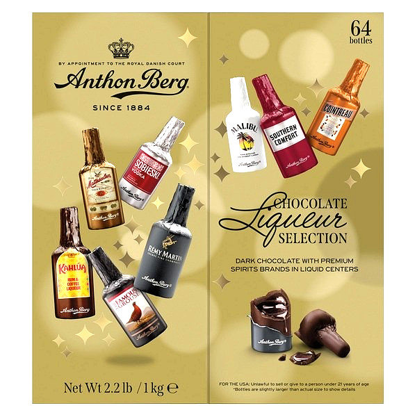 NEW ANTHON BERG DARK CHOCOLATE LIQUEURS 64 BOTTLES ASSORTMENT 2.2 Lb/ 1kg Ea.
