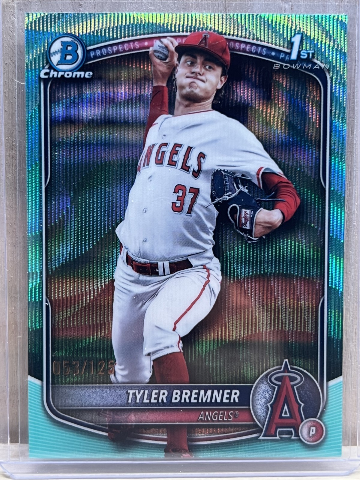 2025 Bowman Draft Chrome Tyler Bremner Aqua Wave Refractor /125 #BDC-37 Angels