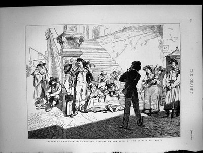 Old Antique Print Rome Artists Choosing Model Steps Trinita De Monti 1873 19th
