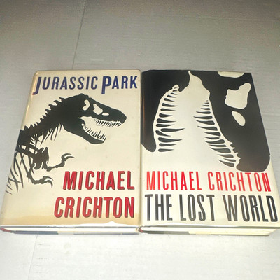 Michael Crichton Jurassic Park & The Lost World Hardcover Lot (2) Dust Jackets