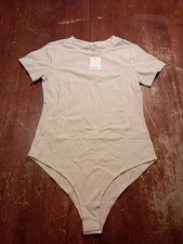 MANGOPOP Women's Beige Nude Short Sleeve Bodysuit Size Medium
