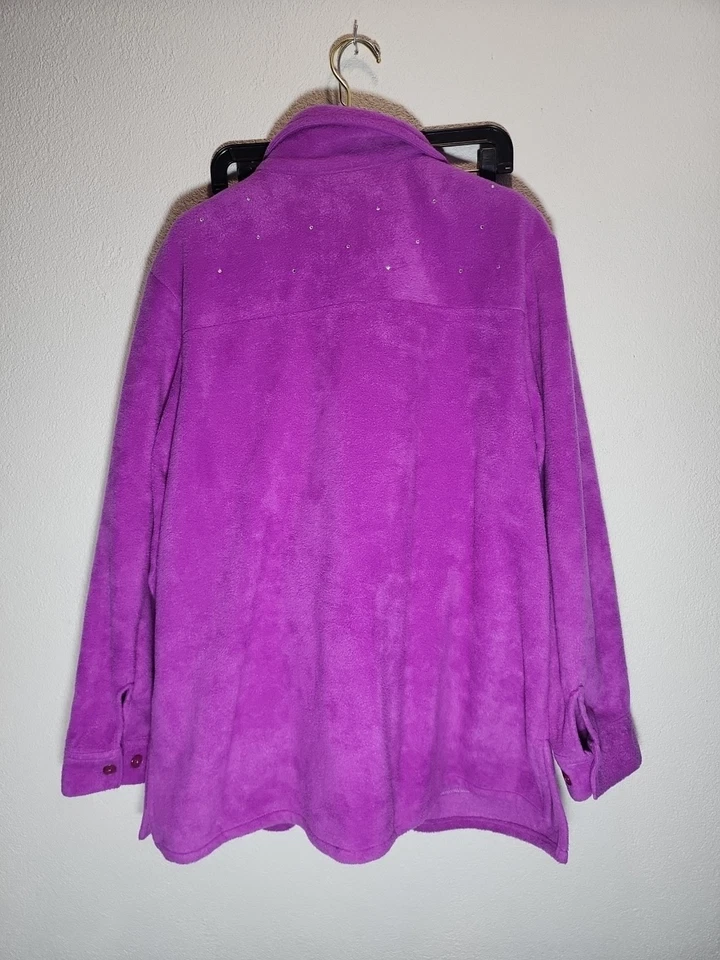 Quacker Factory Womens Plus 1X Pink/Purple Fleece Zip Up Jacket w Rhinestones - Image 2 of 4