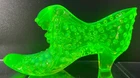 Vintage Fenton Hobnail Cat Head Slipper Topaz Opalescent UV Glow Uranium Glass