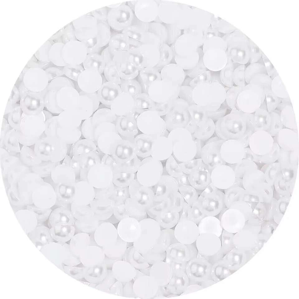 800 Pure White Half Pearl Round Flatback Beads 6mm Imitation Pearls Scrapbook - Image 2 of 4