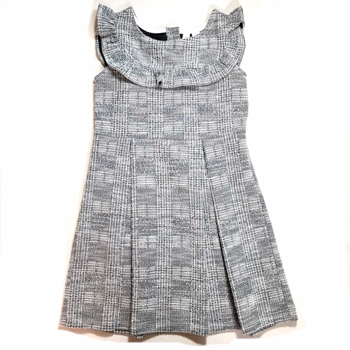 Janie and Jack Tweed Dress Black White Woven A-Line Ruffle Girls Size 5
