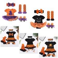 Baby Girls 4PCS Halloween Set Tutu Romper with Headband Leg Warmers Shoes Outfit