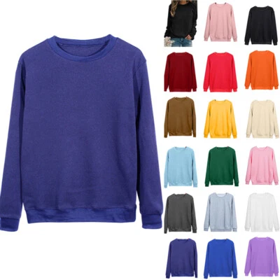 Womens Long Sleeve Plain Sweatshirt Ladies Casual Baggy Autumn Pullover Tops UK