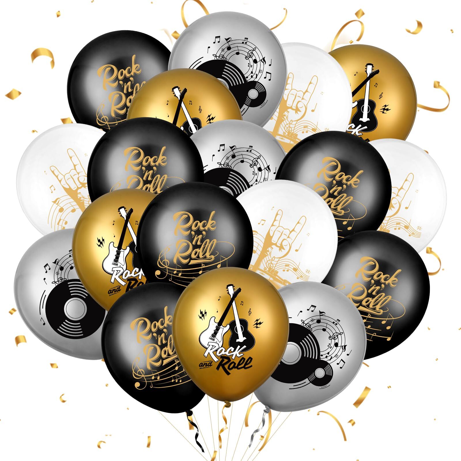 50Pcs Rock and Roll Music Balloons Black Gold Hip Hop Party Decorations Ballo...