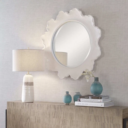 Sea Coral White Round Mirror - Picture 4 of 8