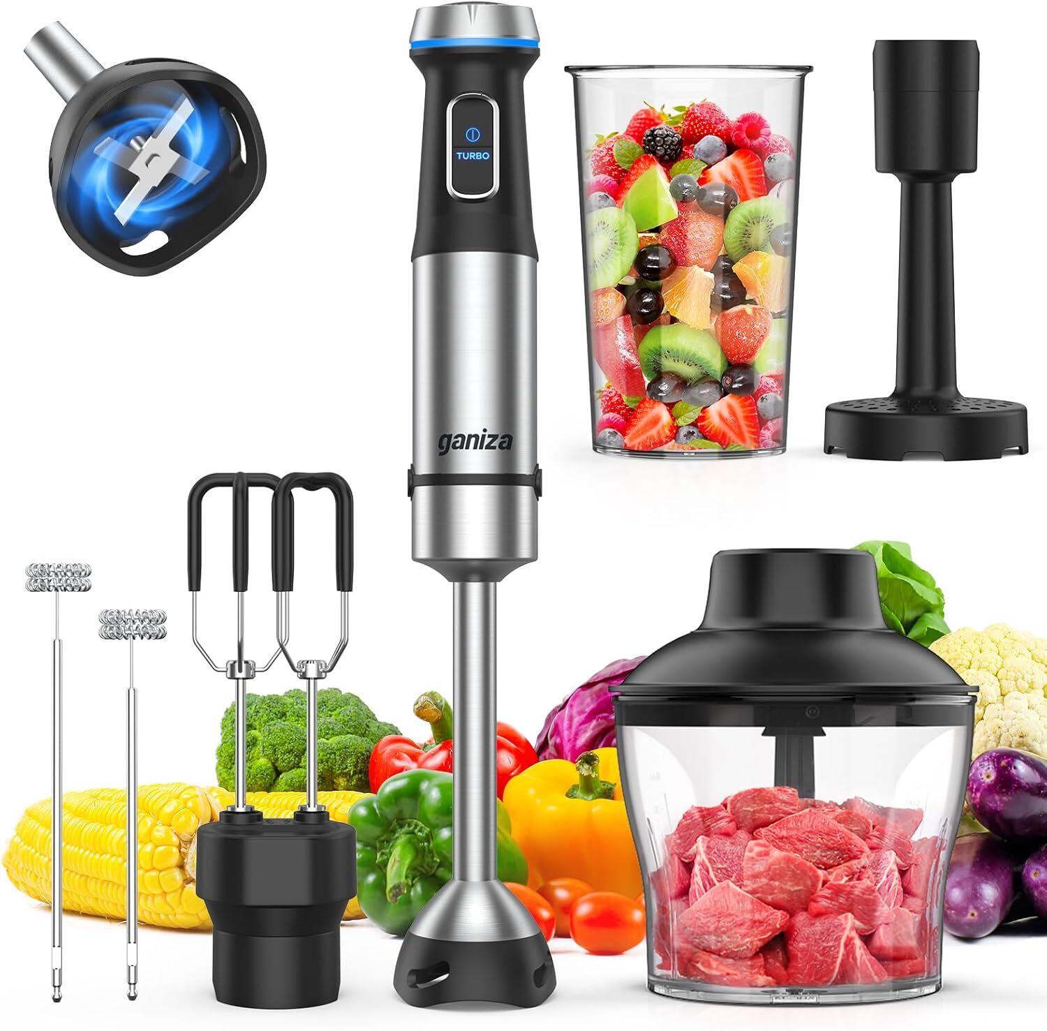 6-in-1 Stainless Steel Immersion Hand Blender with MultiFunction  