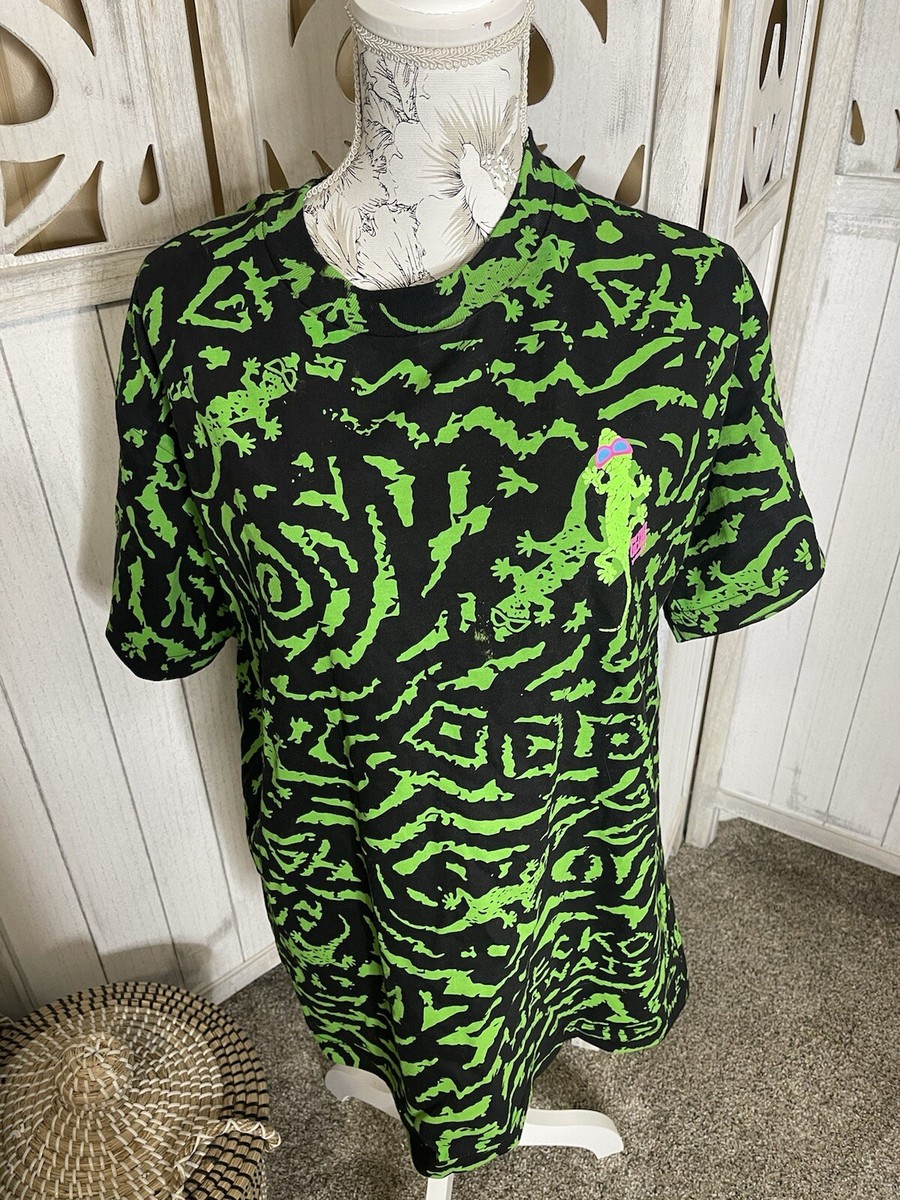 GECKO HAWAII T-Shirt Neon Green Swirl Paint Splash Retro