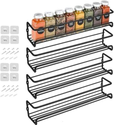 4x Spice Rack Wall Mounted For Inside Cupboard Adhesive Spice