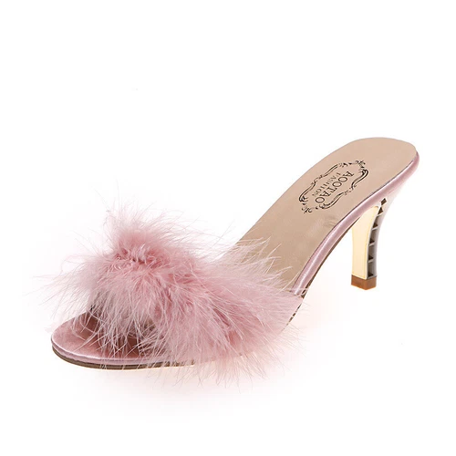 Damen High Heels Hausschuhe Flauschig Fell Peeptoe Stiletto Party Schuhe Pantoletten Sandalen - Bild 12 von 27