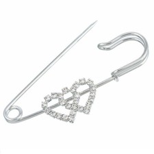 2x Broschen Anstecknadeln Schmucknadel Doppelherz Strass Silber 6.5x2.3cm