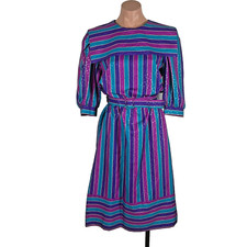 80s Vintage REO Yolk Collar Secretary Librarian Retro Striped Polka Dot Metallic