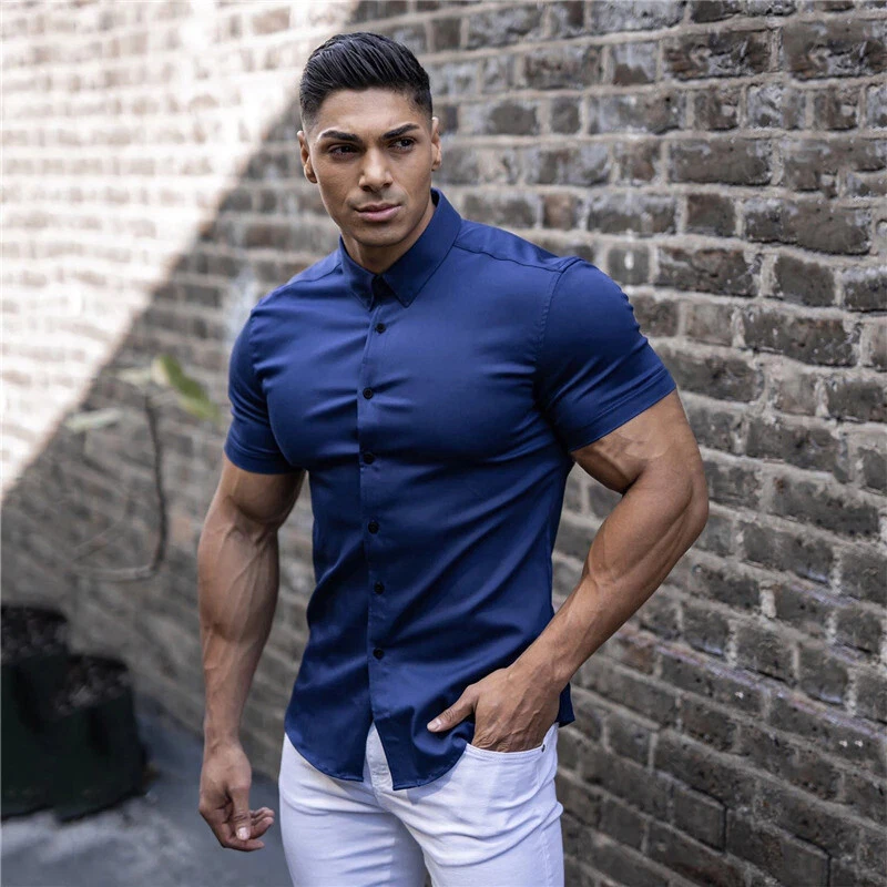 Camisa Elegante De Manga Corta Para Hombres Moda Botones Verano Negocios  Casual