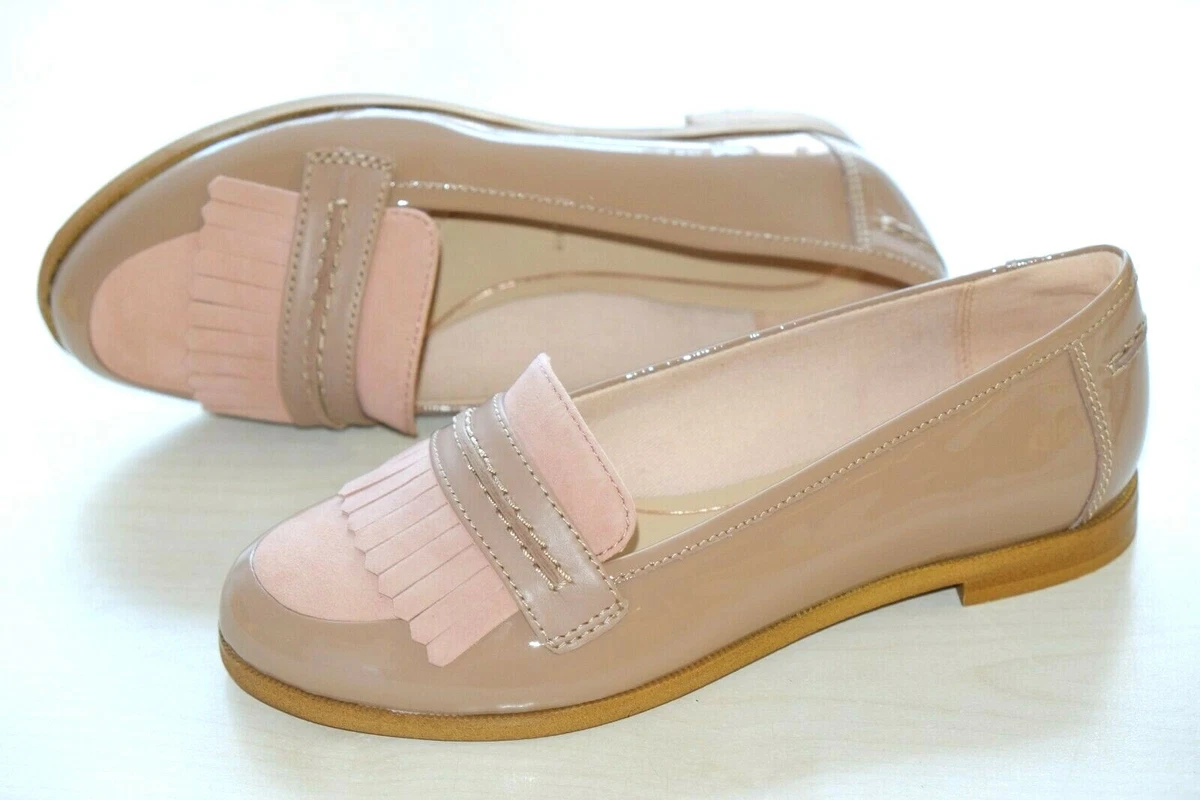 Clarks Nude Patent Leather ladies shoes flats brogues 3.5 36 E