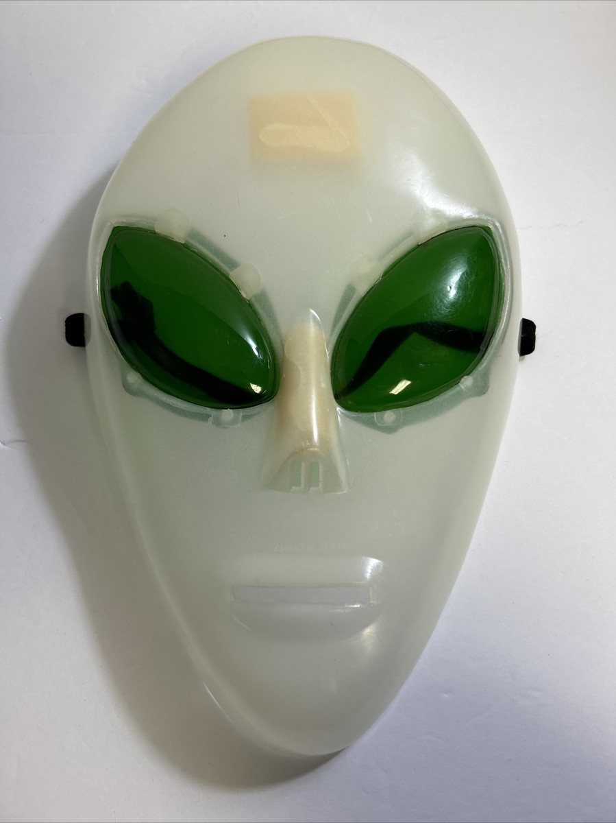 Vintage Halloween Alien Mask Green Eyes Glow In The Dark 11
