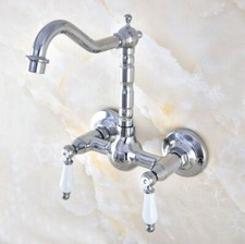 Polished Chrome Brass Wall Mount Bathroom Sink Faucet Kitchen Mixer Tap 2nf575