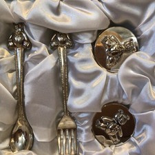 Baby Collection Silverplated Gift Set Spoon Fork Trinket Box Babys Firsts