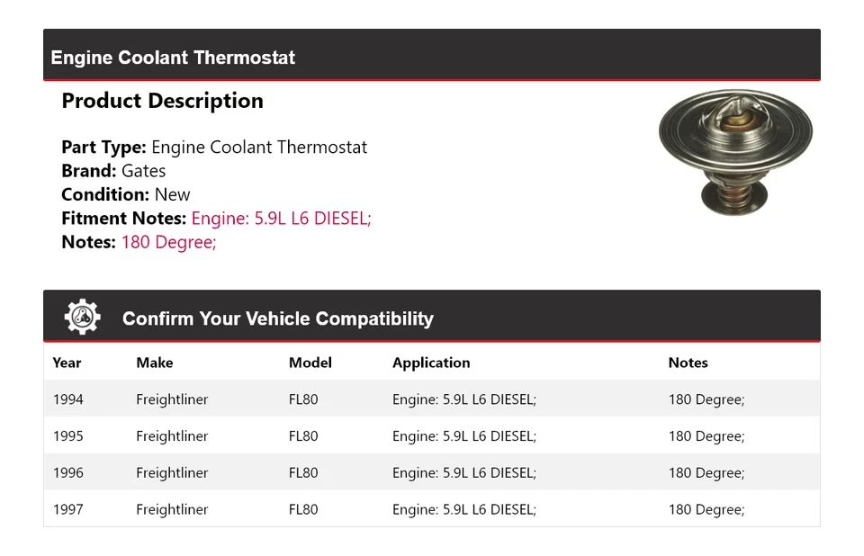 Para Freightliner FL80 1994-1997 5,9 L L L6 Motor Diesel Refrigerante Termostato Puertas Foto 2 de 4