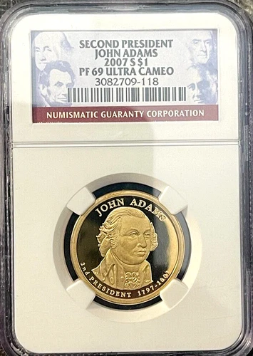 2007 S Second President John Adams Presidential $1 NGC PF69 Ultra Cameo