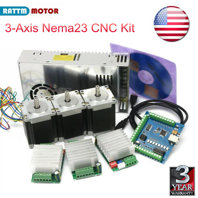 〖US〗3 Axis USB CNC MACH3 Control Kit Nema23 Stepper Motor 270oz-in TB6600 Driver
