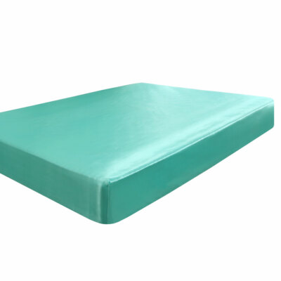Spannbettlaken Satin Seide mit tiefer Tasche Ultra Luxus Glatt Voll Cyan