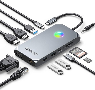 Docking Station USB C to Dual HDMI Adapter 12 in 1 RGB USB C Hub with Dual HDMI