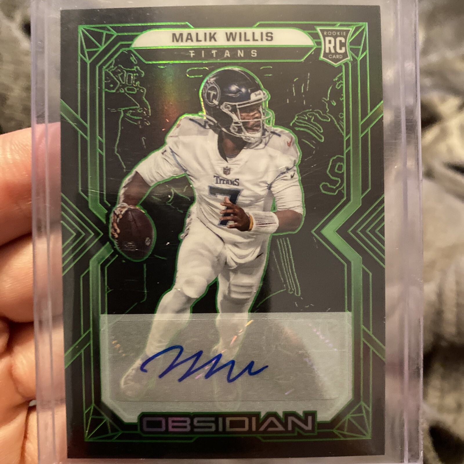 2022 Panini Obsidian #102 Malik Willis RC Rookie Electric Etch Green Auto # /50