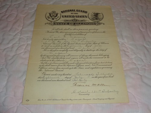 1930 Illinois National Guard 131st Infantry Vintage Original Rare Certificate