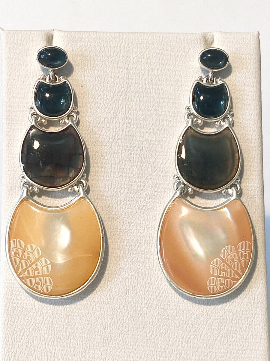 Vintage Signed Liz Claiborne (LC) Silver Tone Etched Glass Earrings