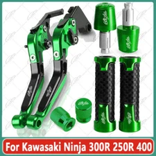 For Kawasaki Ninja 300R 250R 400 Green CNC Brake Clutch Levers Grips Handle Sets