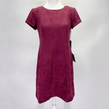 Vince Camuto Size 4 Maroon Short Sleeve Faux Suede Microsuede Paneled Dress Mini