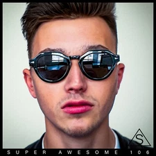 Mens Square Round Vintage Horn Rim Hipster Sunglasses