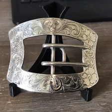 Antique Victorian Sterling Silver Etched Handmade Belt Buckle 31.3grams SB24 