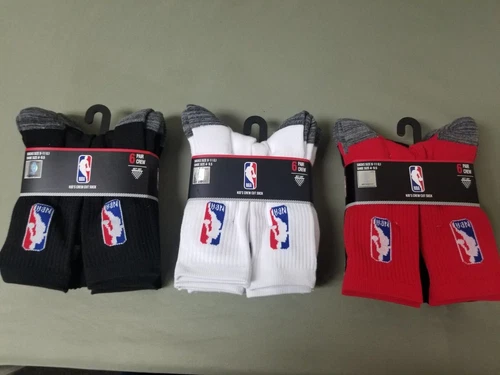 New Kids NBA 6 Pair Crew Cut Socks.  3 Colors To Choose.