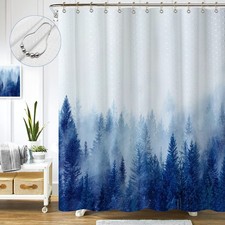 Blue Misty Forest Shower Curtain Set,Nature Mountain Shower Curtain with Hook...