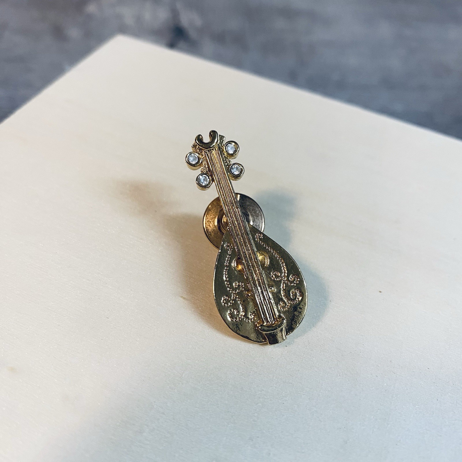 VTG Mandolin Gold Tone Music String Instrument Brooch Pin w/ Clear ...