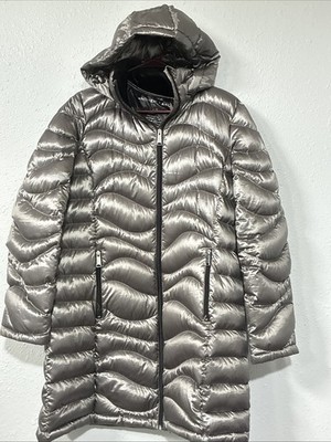 Andrew Marc Women's L GreyPuffer Jacket Lightweight, 650 Premium Down, Packable