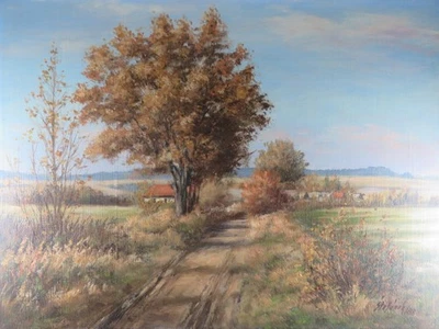 Ölgemälde Landschaft, auf Holzplatte, 40 cm x 30 cm, signiert, Maler Stefanek - Bild 1 von 4