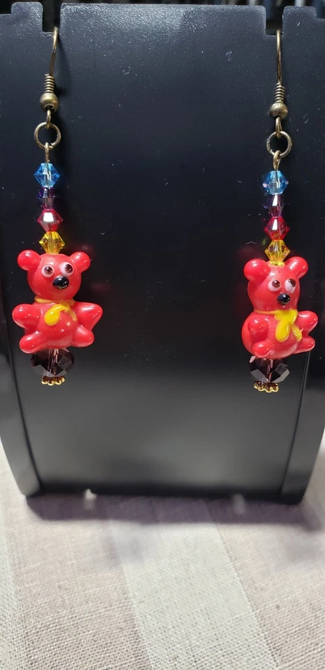 Juego de joyas JBTB: pulsera de osos de goma de 7,5" y pendiente de 2,5". Cuentas de vidrio de murano Foto 3 de 4