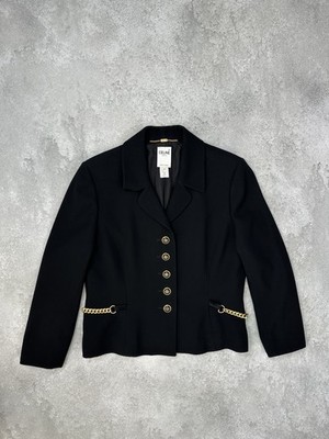 CÉLINE Paris Black Wool Blazer Gold Chain Detail Size EU 38 (FR 42)