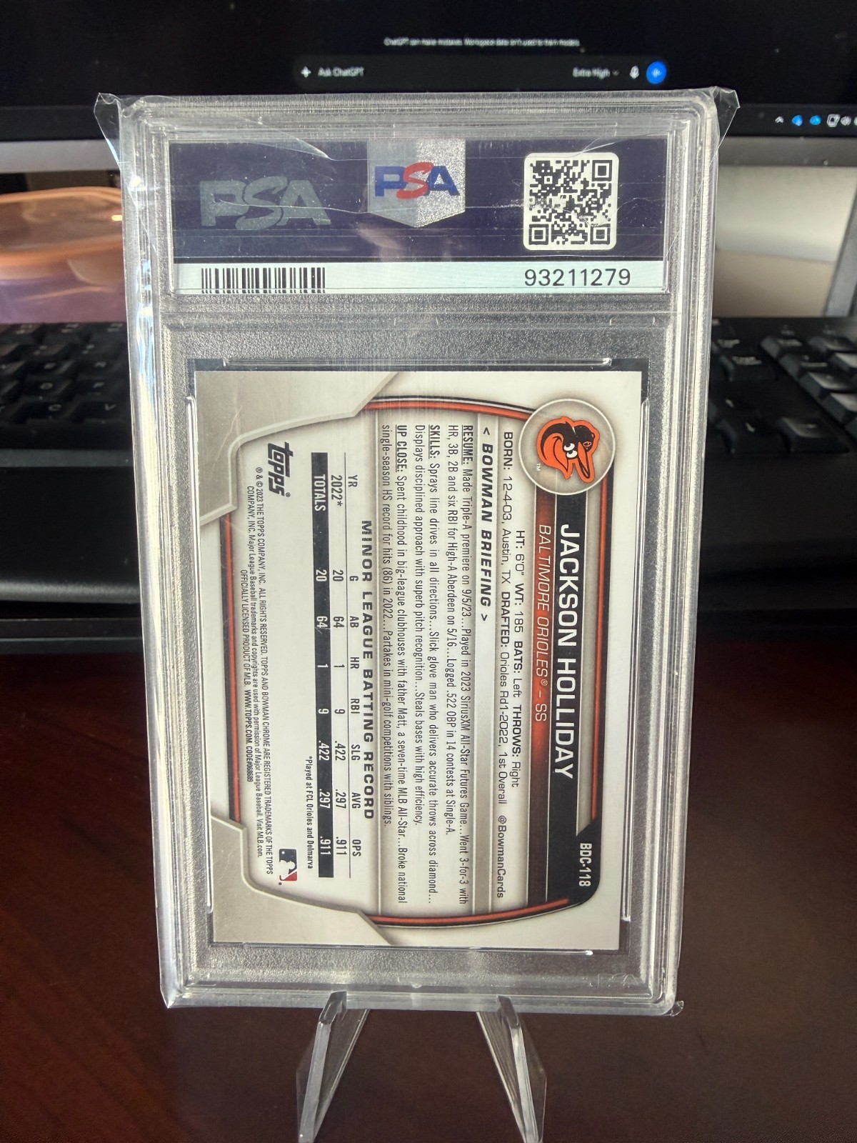 2023 Bowman Draft - Chrome Jackson Holliday #BDC-118 Gold Refractor /50 (RC) view 2