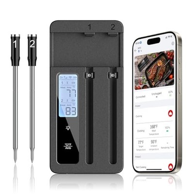ROUUO Smart Wireless Meat Thermometer with Dual Probes - Advanced Bluetooth C...