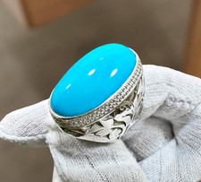 Natural Neshapuri Feroza 925 Sterling Silver Turquoise Ring For Mens Jewelry