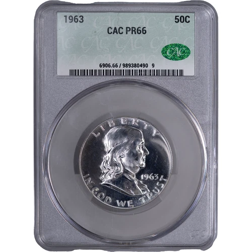 1963 50c Silver Proof Franklin Half Dollar ~  CAC PR66