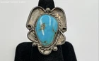 93.4 Silver Tested Vintage Southwestern Style Ring W/Turquoise In Floral Setting