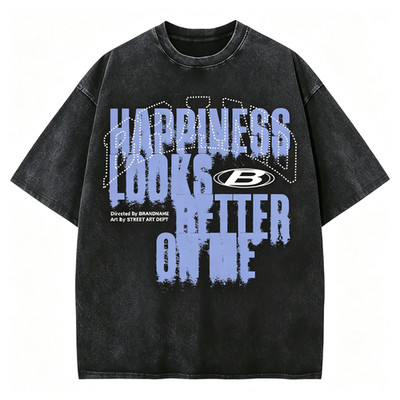 Black Washed Happiness Looks Better On Me Graphic Tee