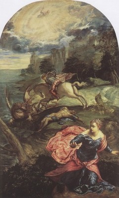 242 Tintoretto Heiliger Georg und der Drache 1555 8 Vintage Kunstdruck Poster Wand